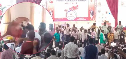 एमालेको धनुषा अधिवेशनमा विवाद पछि कुर्सी हानाहान